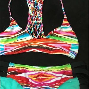 Raisins Striped Macrame Bikini Sz. MD